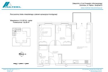 Rzut - Mieszkanie na sprzedaż 2 pokoje o powierzchni 52,95 m² - numer 10D w Dominów Rynek