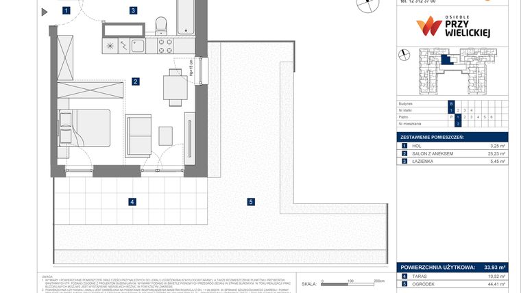 Rzut - Mieszkanie na sprzedaż 1 pokój o powierzchni 33,93 m² - numer B-2 w Osiedle przy Wielickiej etap 1.2