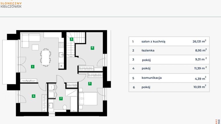 Rzut - Mieszkanie na sprzedaż 4 pokoje o powierzchni 71,26 m² - numer 5J/2 w Słoneczny Kiełczówek etap VII