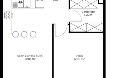 Rzut - Mieszkanie na sprzedaż 2 pokoje o powierzchni 48,65 m² - numer B4.18 w Enklawa Bukowa II