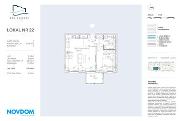 Rzut - Mieszkanie na sprzedaż 2 pokoje o powierzchni 45,04 m² - numer A.22 w Dwa Jeziora
