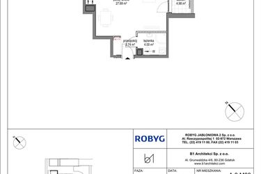 Rzut - Mieszkanie na sprzedaż 1 pokój o powierzchni 34,39 m² - numer A.3M03 w Kobieli 4
