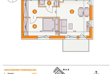 Rzut - Mieszkanie na sprzedaż 2 pokoje o powierzchni 42,15 m² - numer BII/B16 w Osiedle Bocianie Gniazdo 2