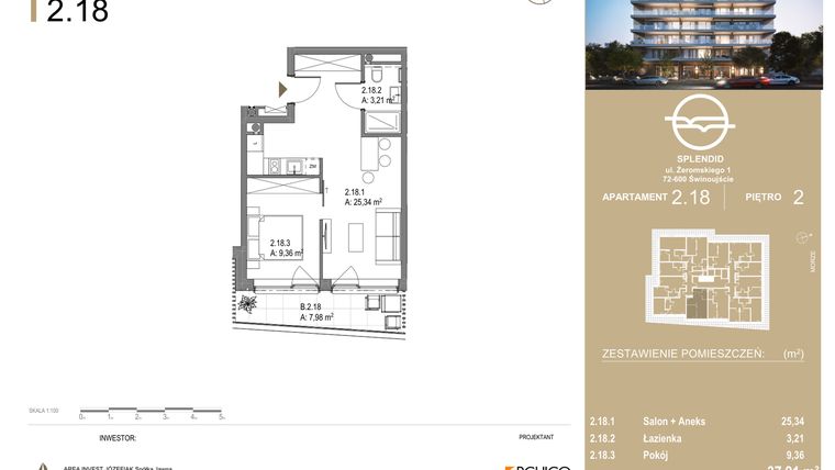 Rzut - Mieszkanie na sprzedaż 2 pokoje o powierzchni 37,91 m² - numer 2.18 w Splendit Świnoujście