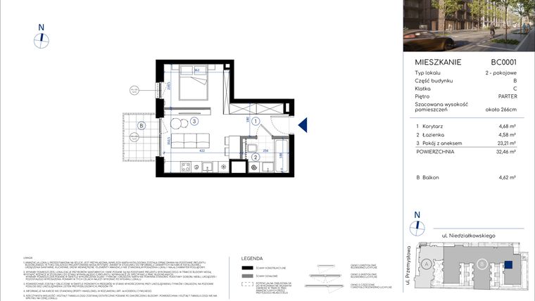 Rzut - Mieszkanie na sprzedaż 1 pokój o powierzchni 32,46 m² - numer BC0001 w Niedziałkowskiego Park