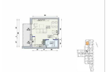 Rzut - Mieszkanie na sprzedaż 1 pokój o powierzchni 29,92 m² - numer 1/5/3/1a w Gwarna