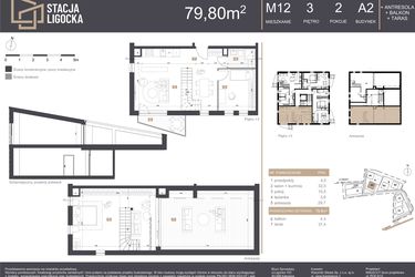 Rzut - Mieszkanie na sprzedaż 2 pokoje o powierzchni 79,8 m² - numer A2_M12 w Stacja Ligocka