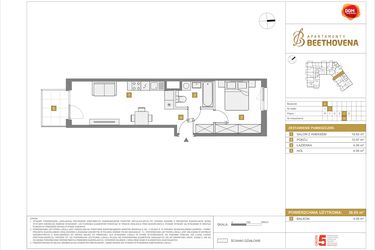 Rzut - Mieszkanie na sprzedaż 2 pokoje o powierzchni 38,95 m² - numer D35 w Apartamenty Beethovena etap 2