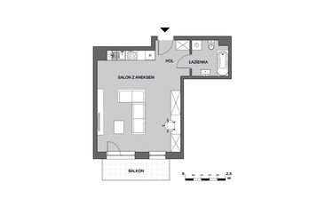 Rzut - Mieszkanie na sprzedaż 1 pokój o powierzchni 38,4 m² - numer D1.2 w Osiedle Aleksandria II - budynek B