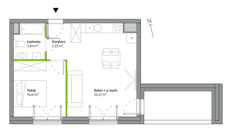 Rzut - Mieszkanie na sprzedaż 2 pokoje o powierzchni 40,45 m² - numer B.03.02.03 w WUWA Vita