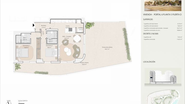 Rzut - Mieszkanie na sprzedaż 2 pokoje o powierzchni 108,21 m² - numer P6P5D w Termica Beach