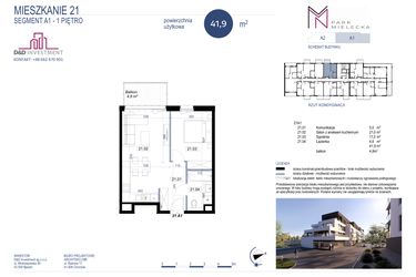 Rzut - Mieszkanie na sprzedaż 2 pokoje o powierzchni 41,9 m² - numer A1-21 w Park Mielecka