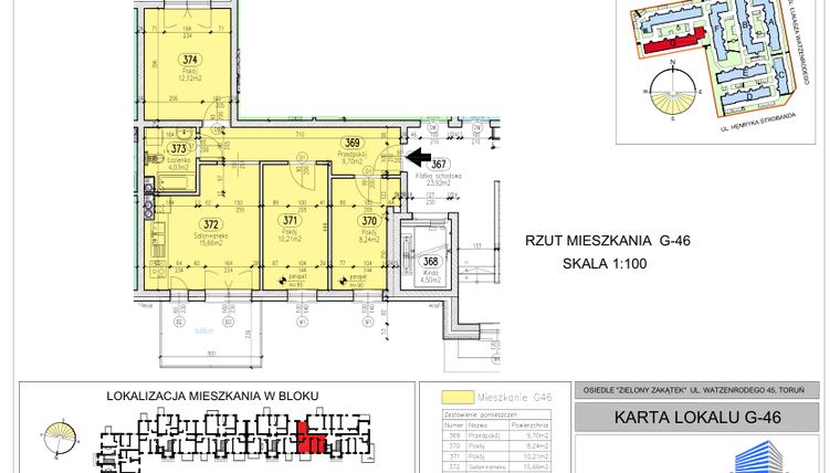 Rzut - Mieszkanie na sprzedaż 4 pokoje o powierzchni 59,96 m² - numer G-46 w Zielony Zakątek - bud. G
