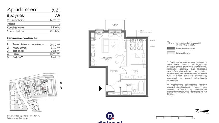 Rzut - Mieszkanie na sprzedaż 2 pokoje o powierzchni 46,75 m² - numer 5.21 w Trimare
