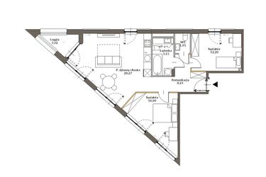 Rzut - Mieszkanie na sprzedaż 3 pokoje o powierzchni 69,32 m² - numer 81 w Markowy Targówek