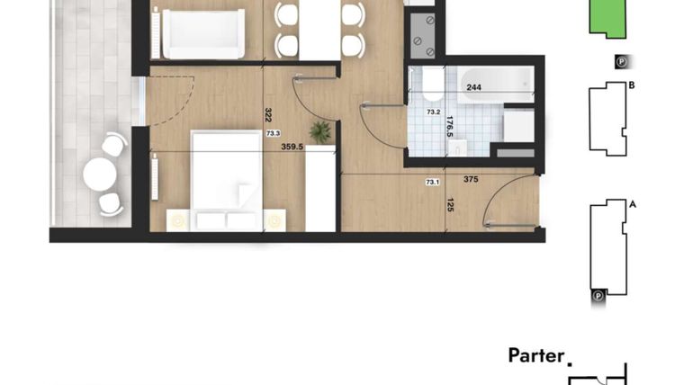 Rzut - Mieszkanie na sprzedaż 2 pokoje o powierzchni 43,05 m² - numer 73 w Słomczyńskiego Widoki