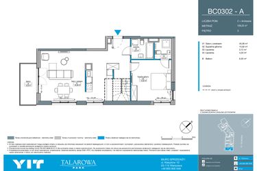 Rzut - Mieszkanie na sprzedaż 2 pokoje o powierzchni 108,2 m² - numer BC0302 w Talarowa Park