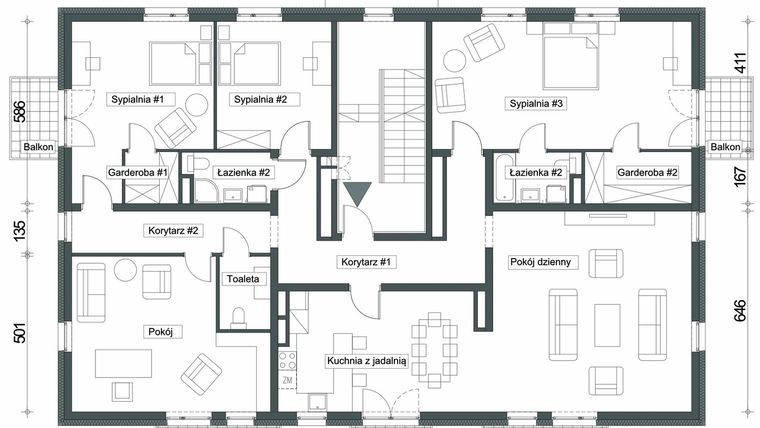 Rzut - Mieszkanie na sprzedaż 5 pokoi o powierzchni 208,97 m² - numer W1/M02/1P w Zielony Brochów 7 - etap A