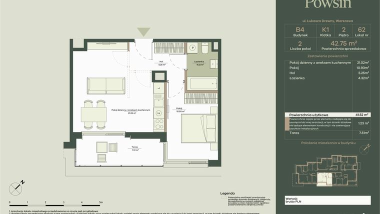 Rzut - Mieszkanie na sprzedaż 2 pokoje o powierzchni 88,53 m² - numer B4/62 w Onelife Powsin