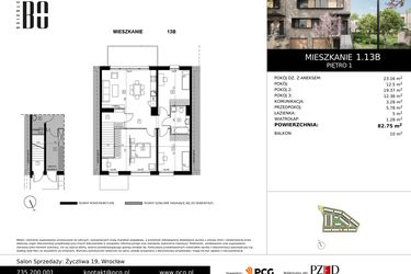 Rzut - Mieszkanie na sprzedaż 4 pokoje o powierzchni 82,75 m² - numer 1.13B w Osiedle Bo