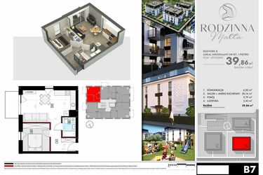 Rzut - Mieszkanie na sprzedaż 2 pokoje o powierzchni 39,86 m² - numer B7 w Rodzinna Malta