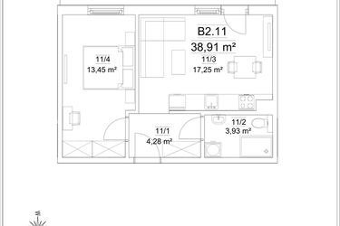Rzut - Mieszkanie na sprzedaż 2 pokoje o powierzchni 38,91 m² - numer B2.11 w Osiedle Versus