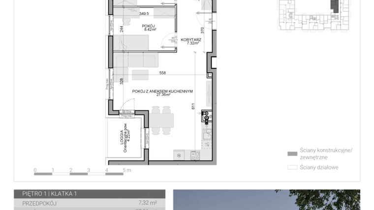 Rzut - Mieszkanie na sprzedaż 3 pokoje o powierzchni 58,95 m² - numer M-7 w Osiedle Radosne II