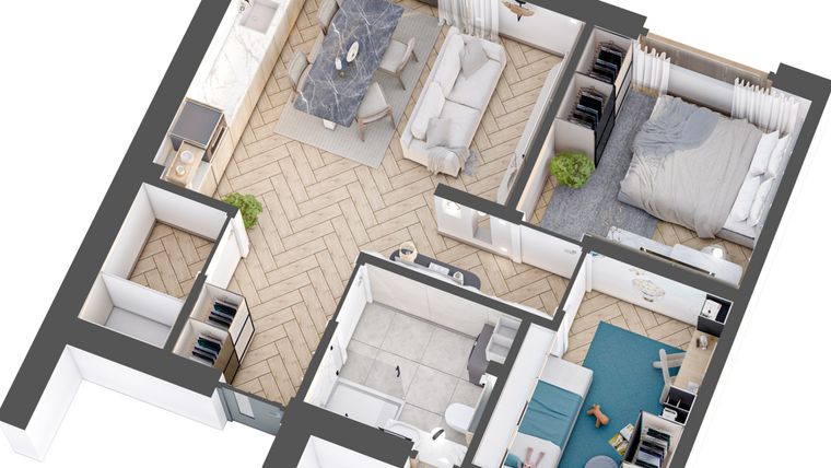 Rzut - Mieszkanie na sprzedaż 3 pokoje o powierzchni 50,46 m² - numer 9B w Słoneczny Nowy Otok - Malownicza IV