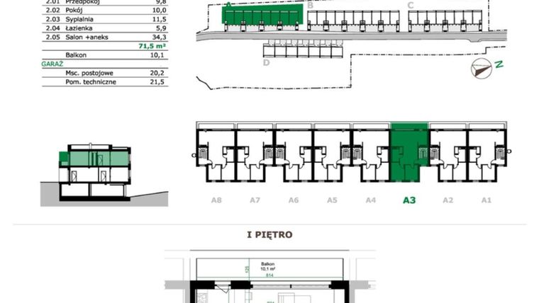 Rzut - Mieszkanie na sprzedaż 3 pokoje o powierzchni 71,5 m² - numer A3.2 w Dębowe Zacisze