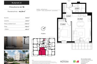 Rzut - Mieszkanie na sprzedaż 2 pokoje o powierzchni 44,39 m² - numer 18 w Novum Rumia - bud. 22