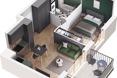 Rzut - Mieszkanie na sprzedaż 2 pokoje o powierzchni 34,18 m² - numer A4.102.M02 w Mieszkaj w mieście - Ogrody Glogera