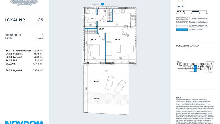 Rzut - Mieszkanie na sprzedaż 2 pokoje o powierzchni 47,44 m² - numer 26 w Stacja Grodzisk