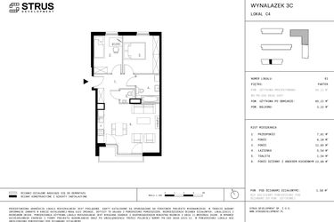 Rzut - Mieszkanie na sprzedaż 3 pokoje o powierzchni 60,21 m² - numer C4.0 w Wynalazek 3A