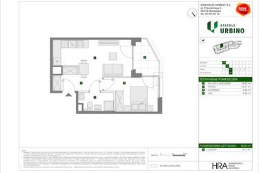 Rzut - Mieszkanie na sprzedaż 2 pokoje o powierzchni 36,64 m² - numer 5.1.A.46 w Osiedle Urbino etap 5
