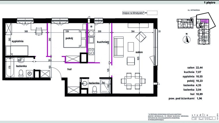 Rzut - Mieszkanie na sprzedaż 3 pokoje o powierzchni 70,53 m² - numer M-59 w Orkana Residence