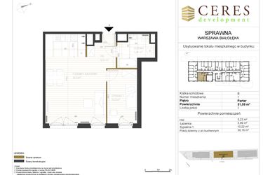 Rzut - Mieszkanie na sprzedaż 2 pokoje o powierzchni 51,59 m² - numer B1 w Osiedle Sprawna