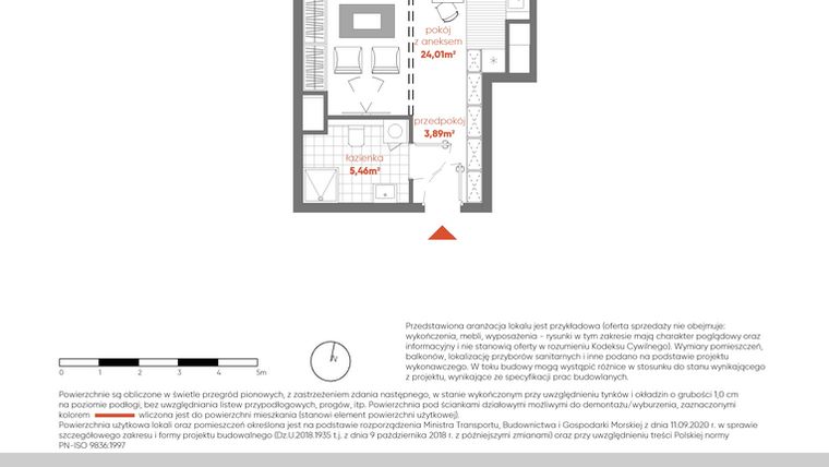 Rzut - Mieszkanie na sprzedaż 1 pokój o powierzchni 33,36 m² - numer F.06.01 w Pierwsza Dzielnica - etap III