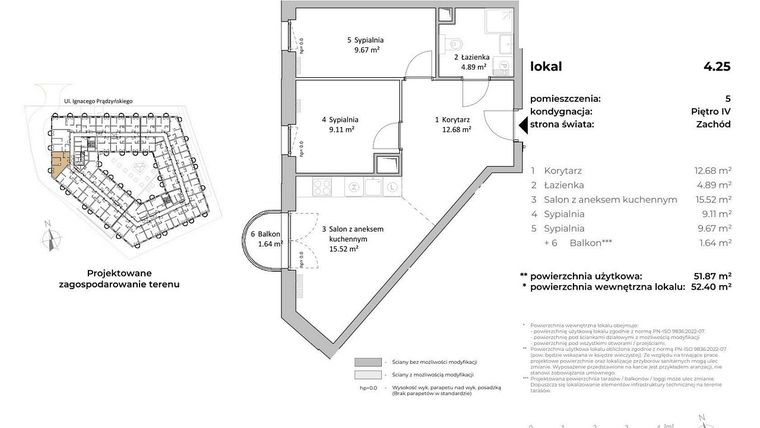 Rzut - Mieszkanie na sprzedaż 3 pokoje o powierzchni 52,56 m² - numer 4.25 w OVAL SKY