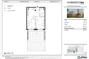 Rzut - Mieszkanie na sprzedaż 2 pokoje o powierzchni 40,31 m² - numer 3 w Westo Wola