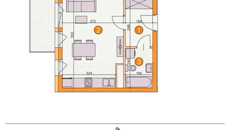 Rzut - Mieszkanie na sprzedaż 1 pokój o powierzchni 27,96 m² - numer BI/C22 w Osiedle Bocianie Gniazdo 2