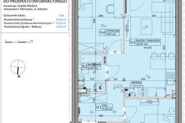 Rzut - Mieszkanie na sprzedaż 3 pokoje o powierzchni 55,24 m² - numer 64A w Osiedle Młodych etap X