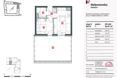 Rzut - Mieszkanie na sprzedaż 2 pokoje o powierzchni 30,61 m² - numer M-114 w Nałęczowska etap II