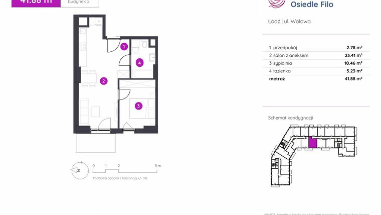 Rzut - Mieszkanie na sprzedaż 2 pokoje o powierzchni 41,88 m² - numer 2.C.1.03 w Murapol Osiedle Filo etap II