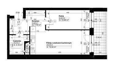 Rzut - Mieszkanie na sprzedaż 2 pokoje o powierzchni 42,33 m² - numer A/8/5 w Świerzawska 13
