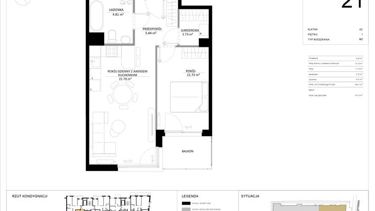 Rzut - Mieszkanie na sprzedaż 2 pokoje o powierzchni 46,41 m² - numer 21 w SILO