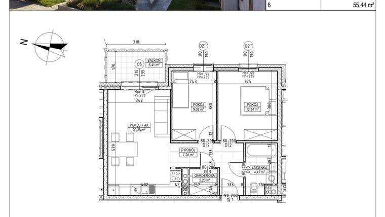 Rzut - Mieszkanie na sprzedaż 3 pokoje o powierzchni 55,44 m² - numer M.B8.00.01 w Osiedle Harmonia bud. B8