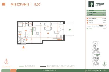 Rzut - Mieszkanie na sprzedaż 1 pokój o powierzchni 30,82 m² - numer M.05.07 w Casa Feliz Portowa