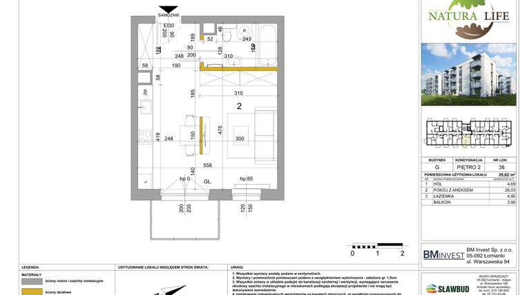 Rzut - Mieszkanie na sprzedaż 1 pokój o powierzchni 35,82 m² - numer G.38 w Osiedle Natura Life budynki GHI