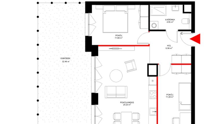 Rzut - Mieszkanie na sprzedaż 3 pokoje o powierzchni 59,07 m² - numer E.0.2 w INSPIRE ETAP IV – bud. E