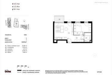 Rzut - Mieszkanie na sprzedaż 2 pokoje o powierzchni 44,94 m² - numer C.51 w Dolna Górna Wilda